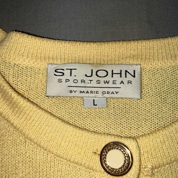St John Collection Sweater Cardigan Yellow Large Made In USA *flaw - Picture 2 of 9